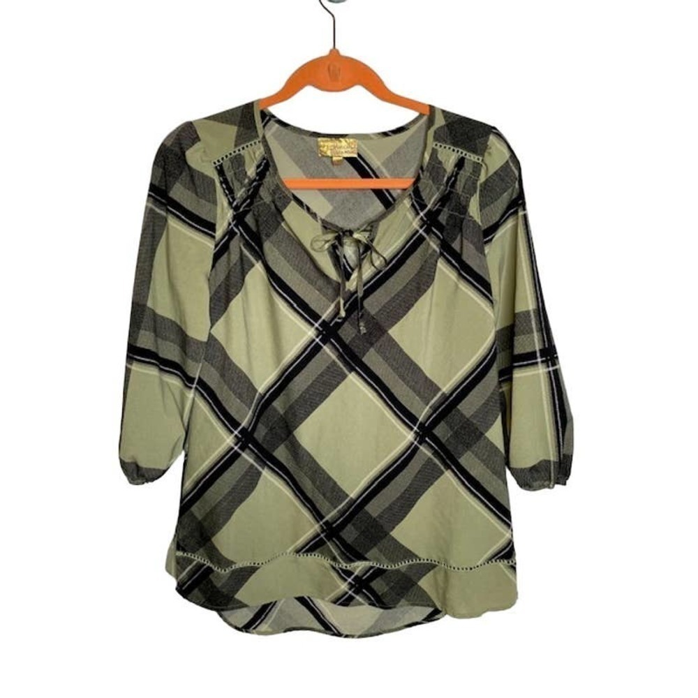 Vera Wang Princess Women's Shirt Top Black & Green Slight Sheer Polyester Size M